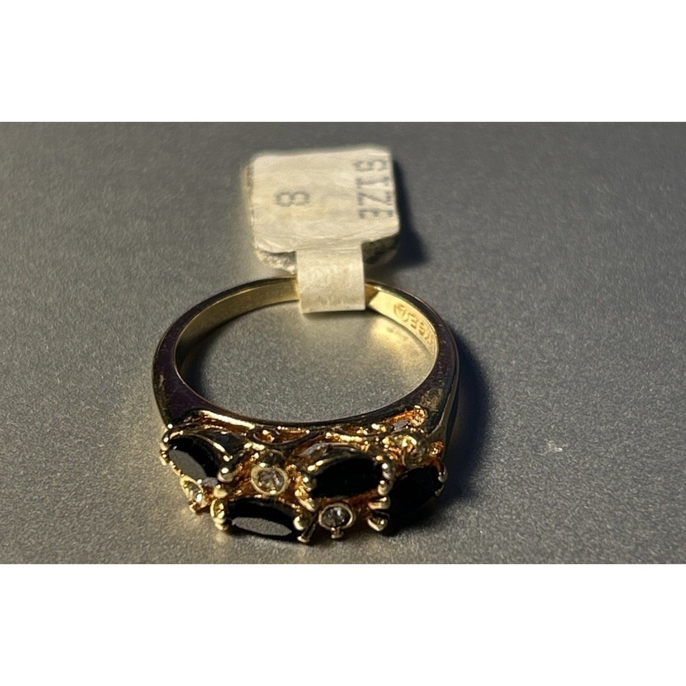 18kt gold Overlay Black Stones And Glass Clear Stones Size 8